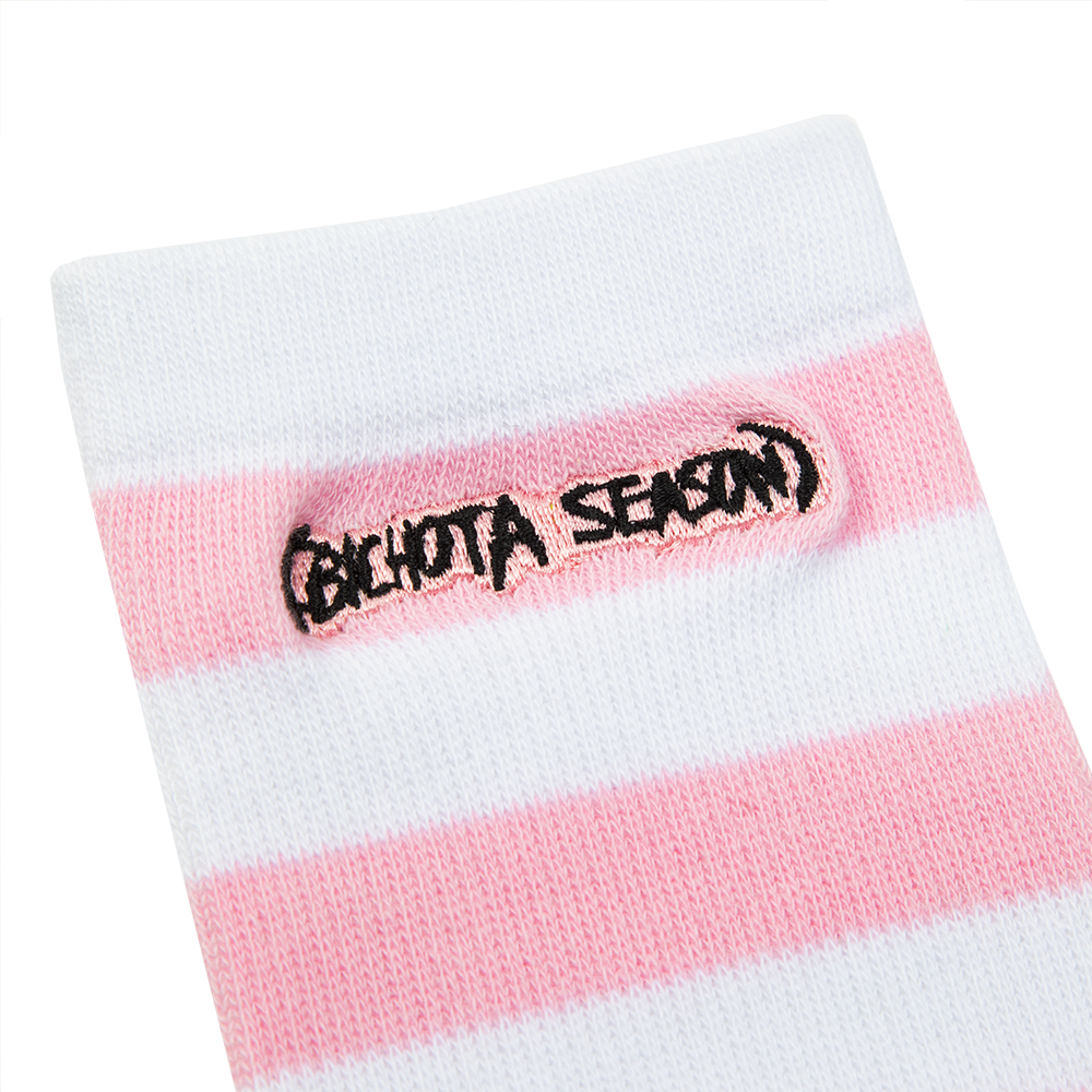 Striped White/Pink Crew Socks (High Socks) Detail 1 