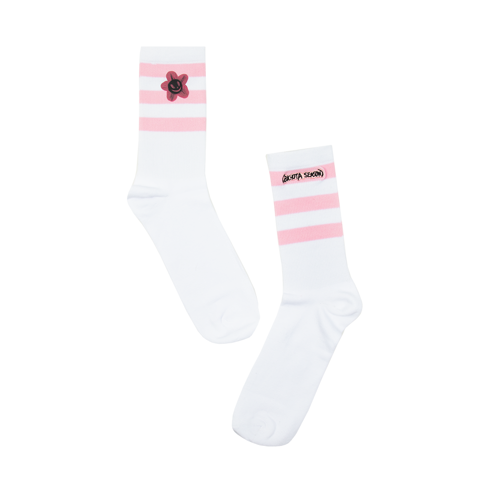 Striped White/Pink Crew Socks (High Socks) 